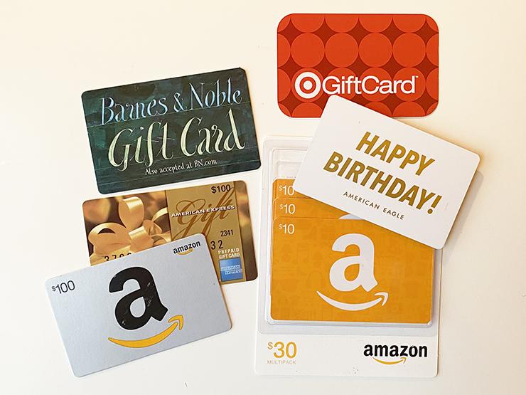 An assortment of gift cards.